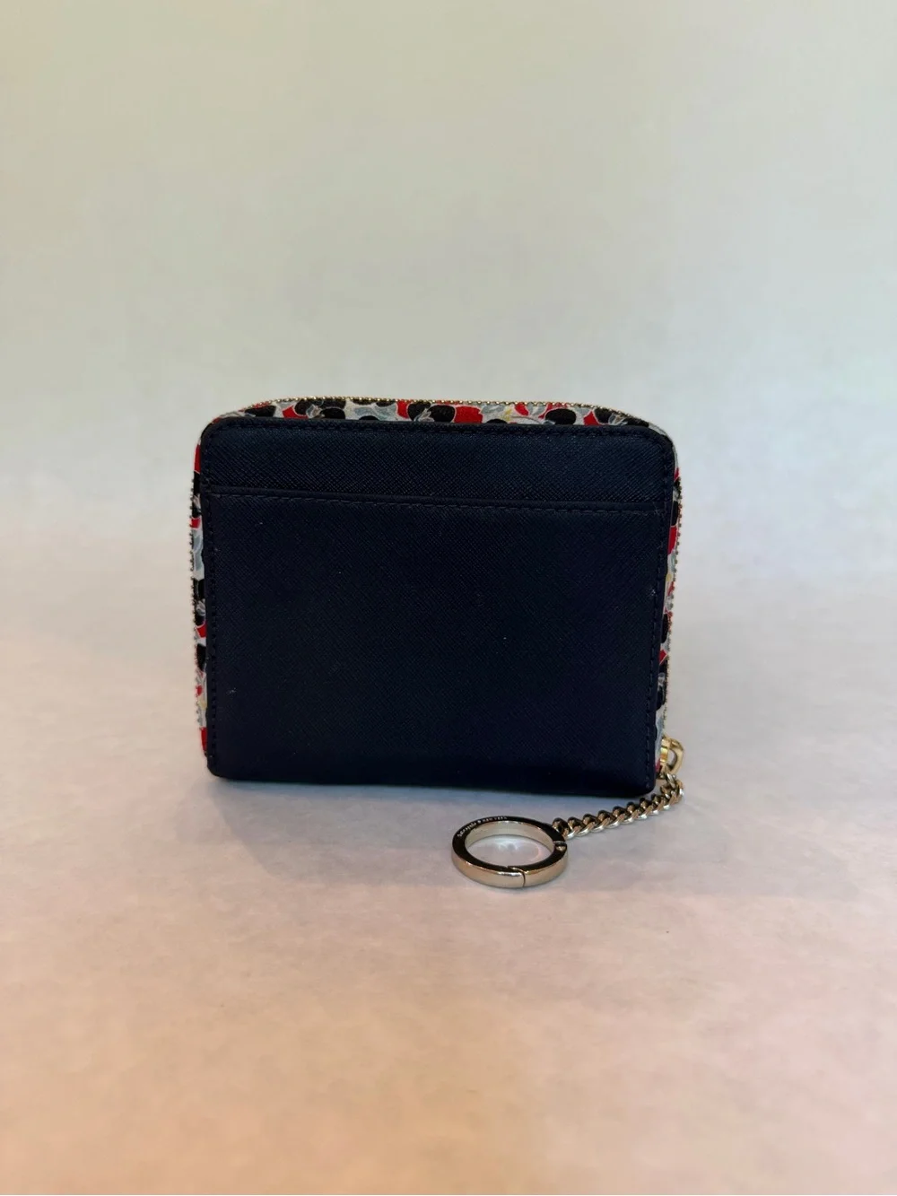 Kate Spade Navy Floral-Trim Zip Card Case with Key Ring